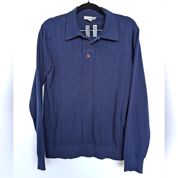 Oleg Cassini Silk Blend Navy Pullover Sweater  Collar Sz M - Picture 1 of 15